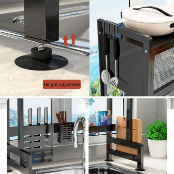 Xaosu Heavy Duty Over The Sink Dish Drying, 3 Tier Metal Over The Counter Dish Drying Rack With Dust-Proof Cabinet, Height Large Drainer With Utensil Holder For Kitchen, Black