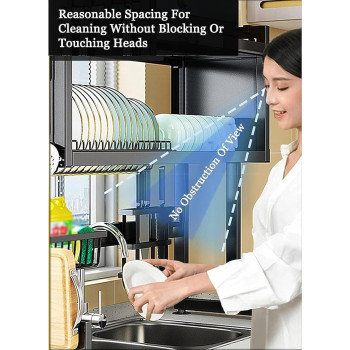 Xaosu Heavy Duty Over The Sink Dish Drying, 3 Tier Metal Over The Counter Dish Drying Rack With Dust-Proof Cabinet, Height Large Drainer With Utensil Holder For Kitchen, Black