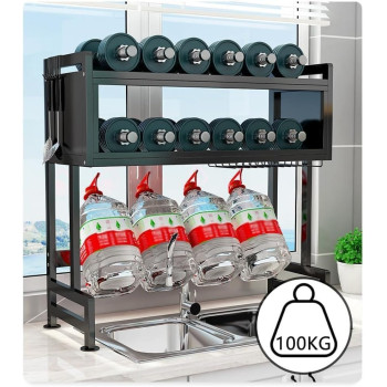 Xaosu Heavy Duty Over The Sink Dish Drying, 3 Tier Metal Over The Counter Dish Drying Rack With Dust-Proof Cabinet, Height Large Drainer With Utensil Holder For Kitchen, Black