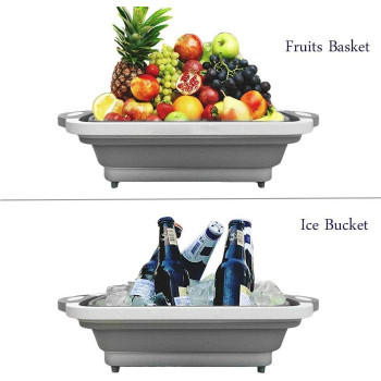 Foldable Multifunction Chopping Board, Collapsible Dish Tub Basin Cutting Board Colander, Vegetable Fruit Wash And Drain Sink Storage Basket, Space Saving For Kitchen Home, Grey