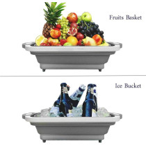 Foldable Multifunction Chopping Board, Collapsible Dish Tub Basin Cutting Board Colander, Vegetable Fruit Wash And Drain Sink Storage Basket, Space Saving For Kitchen Home, Grey