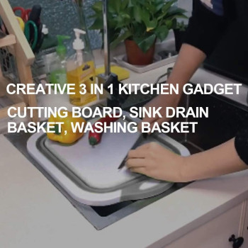 Foldable Multifunction Chopping Board, Collapsible Dish Tub Basin Cutting Board Colander, Vegetable Fruit Wash And Drain Sink Storage Basket, Space Saving For Kitchen Home, Grey