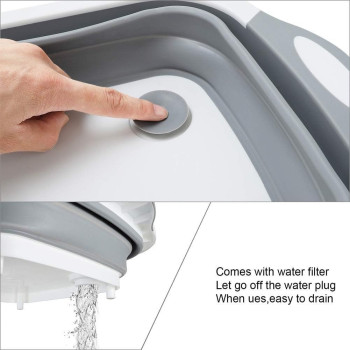 Foldable Multifunction Chopping Board, Collapsible Dish Tub Basin Cutting Board Colander, Vegetable Fruit Wash And Drain Sink Storage Basket, Space Saving For Kitchen Home, Grey