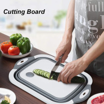 Foldable Multifunction Chopping Board, Collapsible Dish Tub Basin Cutting Board Colander, Vegetable Fruit Wash And Drain Sink Storage Basket, Space Saving For Kitchen Home, Grey