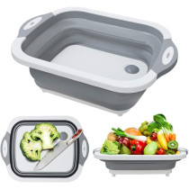 Foldable Multifunction Chopping Board, Collapsible Dish Tub Basin Cutting Board Colander, Vegetable Fruit Wash And Drain Sink Storage Basket, Space Saving For Kitchen Home, Grey