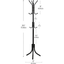 Mind Reader COATRACK11 Standing Metal Coat Rack Hat Hanger 11 Hook For Jacket, Purse, Scarf Rack, Umbrella Tree Stand, Black