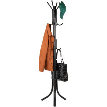 Mind Reader COATRACK11 Standing Metal Coat Rack Hat Hanger 11 Hook For Jacket, Purse, Scarf Rack, Umbrella Tree Stand, Black