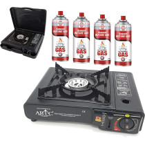 ARTC Portable Gas Burner Camping Stove With Asmaco Butane Gas Cartridge 7.8Oz, 4 Pieces
