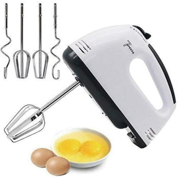 Scarlett Electric 7 Speed Hand Mixer With 4 Pieces Stainless Blender, Bitter for Cake/Cream Mix, Food Blender, Beater For Kitchen, Beater for Cake, White, Medium