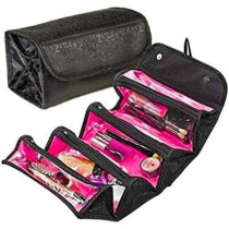 4-Layer Roll-up Travel Cosmetic Makeup Storage Bag Hanging Toiletry Organizer Foldable Large Capacity Bathroom Wash Bag In Bag Women Portable Bath Shower Case Holder Pouch With Hanging Loop, Black