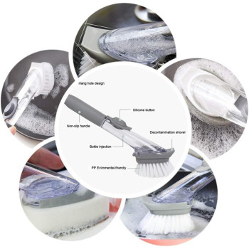 Grips Soap Dispensing Dish Brush Scrubber Washing Brush With Soap Dispenser Kitchen Dish Brushes Refill Liquid Cleaning Removable Wash Head Washing Brush
