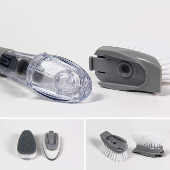 Grips Soap Dispensing Dish Brush Scrubber Washing Brush With Soap Dispenser Kitchen Dish Brushes Refill Liquid Cleaning Removable Wash Head Washing Brush