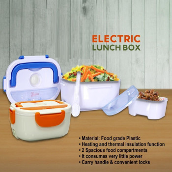 Rizwan Hard Plastic Multi-Function Electric 40W Heated Portable Food Warmer, Electric Lunch Box Tiffin Box Lunch Dabba, 1.5L, Multicolour