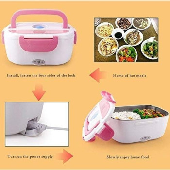 Rizwan Hard Plastic Multi-Function Electric 40W Heated Portable Food Warmer, Electric Lunch Box Tiffin Box Lunch Dabba, 1.5L, Multicolour