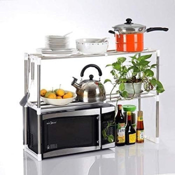 Adjustable Microwave Kitchen Shelf Rack, Silver