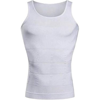Men Slimming Underwear Body Shaper Waist Cincher Corset Men Shaper Vest BodyTummy Belly Waist Men's Body Shapewear, Medium, White