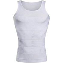 Men Slimming Underwear Body Shaper Waist Cincher Corset Men Shaper Vest BodyTummy Belly Waist Men's Body Shapewear, Medium, White