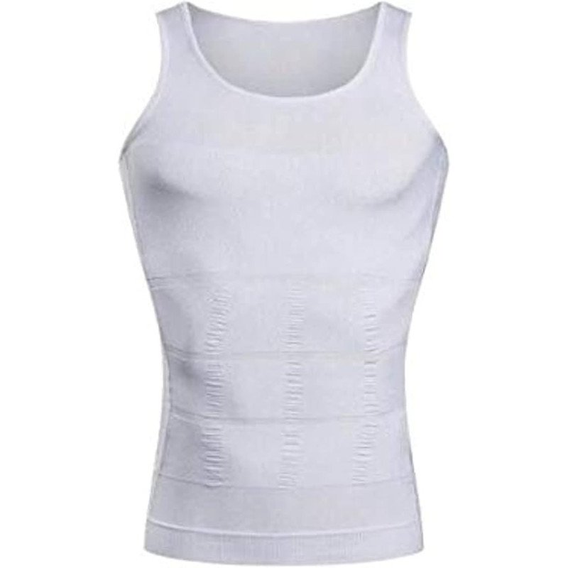 Men Slimming Underwear Body Shaper Waist Cincher Corset Men Shaper Vest BodyTummy Belly Waist Men's Body Shapewear, Medium, White