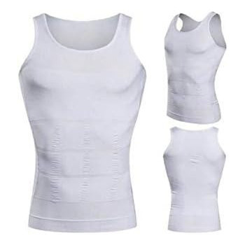 Men Slimming Underwear Body Shaper Waist Cincher Corset Men Shaper Vest BodyTummy Belly Waist Men's Body Shapewear, Medium, White