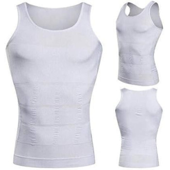 Underwear bodysuits Slim Body Shaper Vest Tops Tummy Waist Underwear Beer Belly Slimmer For Men, White
