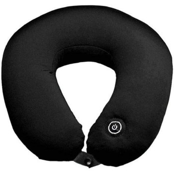 Travel Pillow Neck Massage Microbead Battery Operated Vibrating, Black