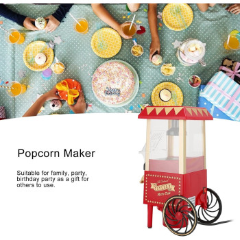 Junlucki Mini Popcorn Maker Automatic Popcorn Machine Red Retro Model Popcorn Maker Household Hot‑Air Popcorn Machine Electric Popcorn Popper Corn Popper for Home Party/Movie Nights/Birthday Gift