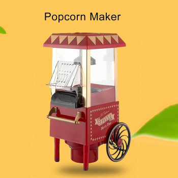 Junlucki Mini Popcorn Maker Automatic Popcorn Machine Red Retro Model Popcorn Maker Household Hot‑Air Popcorn Machine Electric Popcorn Popper Corn Popper for Home Party/Movie Nights/Birthday Gift
