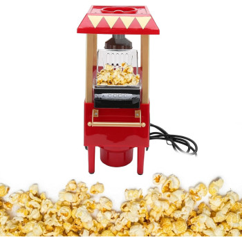 Junlucki Mini Popcorn Maker Automatic Popcorn Machine Red Retro Model Popcorn Maker Household Hot‑Air Popcorn Machine Electric Popcorn Popper Corn Popper for Home Party/Movie Nights/Birthday Gift