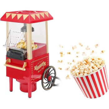 Junlucki Mini Popcorn Maker Automatic Popcorn Machine Red Retro Model Popcorn Maker Household Hot‑Air Popcorn Machine Electric Popcorn Popper Corn Popper for Home Party/Movie Nights/Birthday Gift