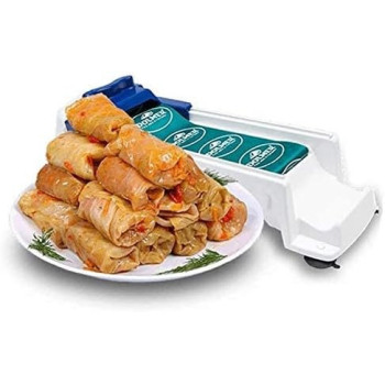 Hasanat Essentials Stuffed Grape Leaves Cabbage Leaves Rolling Machine, White/Blue