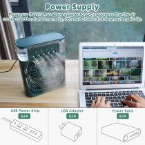 Fearless Rechargeable and Portable Air Conditioner, Air Cooler with 700ml Water Tank, USB Cooler with 3 Wind, 5 Mist Vents, 7 Night Light and 1-3H Timer Mode, Cooling Fan with 1200 mAh battery, Green
