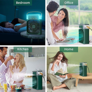 Fearless Rechargeable and Portable Air Conditioner, Air Cooler with 700ml Water Tank, USB Cooler with 3 Wind, 5 Mist Vents, 7 Night Light and 1-3H Timer Mode, Cooling Fan with 1200 mAh battery, Green