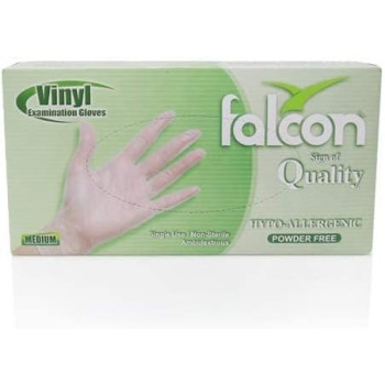 Falcon Vinyl Gloves, Clear Powder Free, Medium Size, 2 Packs x 100 Pieces