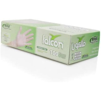 Falcon Vinyl Gloves, Clear Powder Free, Medium Size, 2 Packs x 100 Pieces