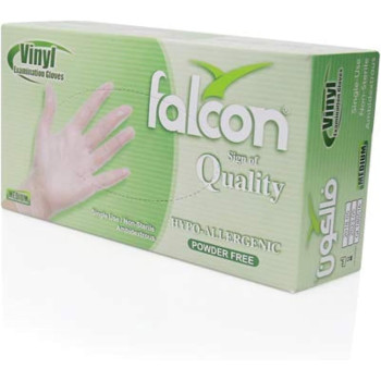 Falcon Vinyl Gloves, Clear Powder Free, Medium Size, 2 Packs x 100 Pieces