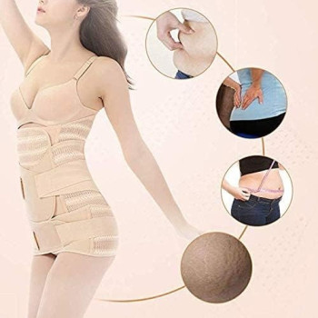 Cocosmart Body Shaper For Women Plus Size Postpartum Recovery Headband, 3 Pieces Breathable Elastic Postpartum Belt, 3 In 1 Belly Belt For Women And Maternity, Beige, Medium