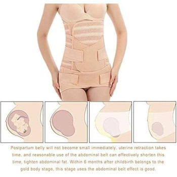 Cocosmart Body Shaper For Women Plus Size Postpartum Recovery Headband, 3 Pieces Breathable Elastic Postpartum Belt, 3 In 1 Belly Belt For Women And Maternity, Beige, Medium