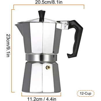 Aluminum Espresso Percolator Coffee Stovetop Maker Mocha Pot, Silver, 12-Cup