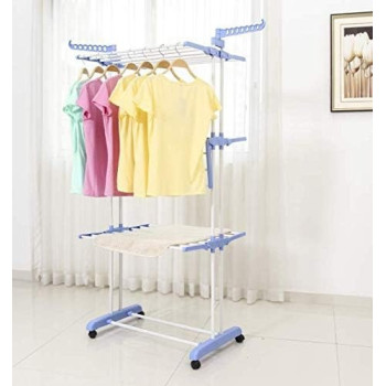 Peony 2 Poll Jumbo 3 Layer Clothes Hanger Rack, Cloth Drying Stand, Blue
