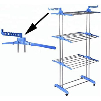 Peony 2 Poll Jumbo 3 Layer Clothes Hanger Rack, Cloth Drying Stand, Blue