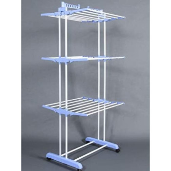 Peony 2 Poll Jumbo 3 Layer Clothes Hanger Rack, Cloth Drying Stand, Blue