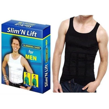 Slim N Lift Slimming Shirt For Men Body Shaper Vest Tops, Large Size, Black