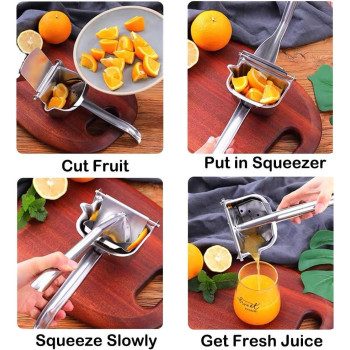 AUAM Real Stainless Steel Lemon Squeezer Citrus Juicer Hand Press Heavy Duty Manual Squeeze Juice Extractor Maker Orange Lime Grapefruit Presser, Bonus 50 Pcs Filter Bags