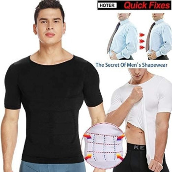 Mens Slimming Body Shaper Compression Muscle Tank T-Shirt, Undershirt Abs Abdomen Slim Tummy Waist Lose Weight Shirt Fat Burning Assistant, Shaping Your Chest, Waist And Stomach Bodysuit Tops Size Medium