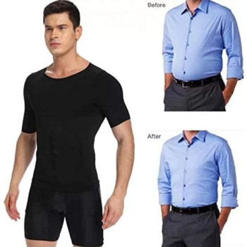 Mens Slimming Body Shaper Compression Muscle Tank T-Shirt, Undershirt Abs Abdomen Slim Tummy Waist Lose Weight Shirt Fat Burning Assistant, Shaping Your Chest, Waist And Stomach Bodysuit Tops Size Medium