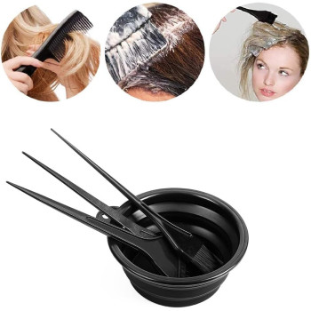 Moonmini Hair Dye Colour Brush And Bowl Set, Colour Bowl Brushes Tool Mixing Bowl Kit Tint Comb For Hair Tint Dying Coloring Applicator, Black, 4 Piece Set