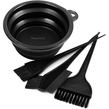 Moonmini Hair Dye Colour Brush And Bowl Set, Colour Bowl Brushes Tool Mixing Bowl Kit Tint Comb For Hair Tint Dying Coloring Applicator, Black, 4 Piece Set