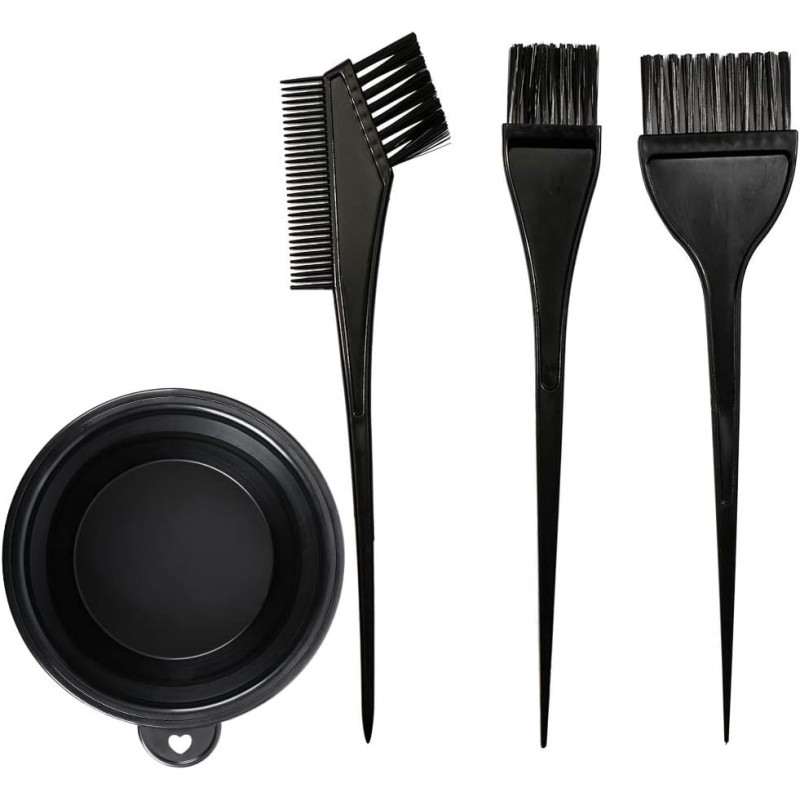 Moonmini Hair Dye Colour Brush And Bowl Set, Colour Bowl Brushes Tool Mixing Bowl Kit Tint Comb For Hair Tint Dying Coloring Applicator, Black, 4 Piece Set
