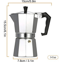 Aluminum Espresso Percolator Coffee Stovetop Maker Mocha Pot, Silver, CF3C, 3 Cup