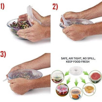 Silicone Stretch Fresh Food Storage Cover Stretch Bowl Lids 6 Pack, Clear